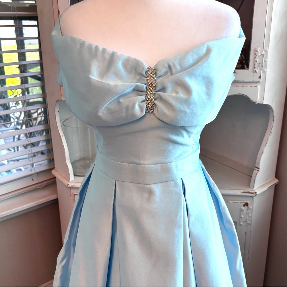 NEW, Pastel Blue Dress, Baby Blue Satin Dress, Rhinestone, NWOT, Size: 1XL/16 - Picture 3 of 10